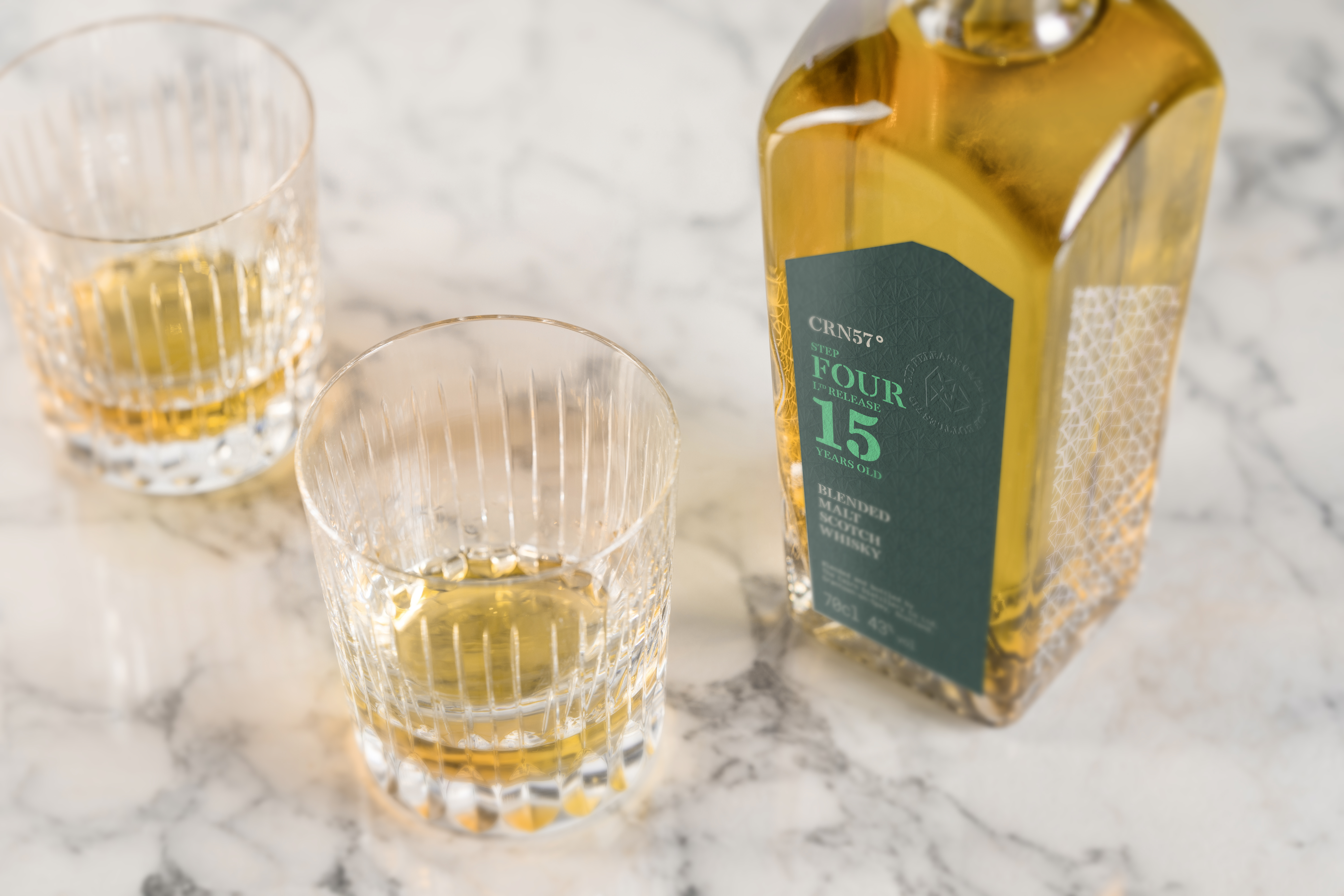 A bottle of CRN57 15 year old whisky from the limited edition Step series from The Cairn Distillery